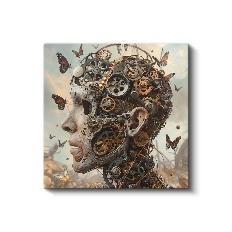 Mekanik Zihin - Kelebeklerle Dans Eden Çarklar Kanvas Tablo