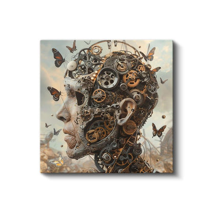 Mekanik Zihin - Kelebeklerle Dans Eden Çarklar Kanvas Tablo