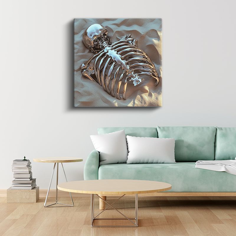 Metalik Kalıntı - Kumda Uyuyan İskelet Kanvas Tablo