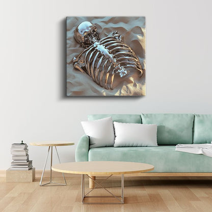 Metalik Kalıntı - Kumda Uyuyan İskelet Kanvas Tablo
