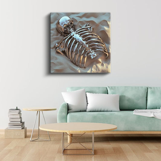 Metalik Kalıntı - Kumda Uyuyan İskelet Kanvas Tablo