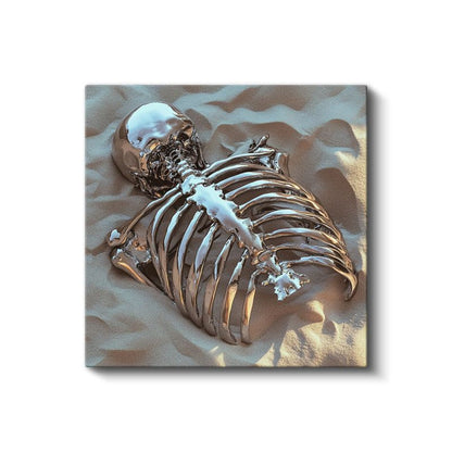 Metalik Kalıntı - Kumda Uyuyan İskelet Kanvas Tablo