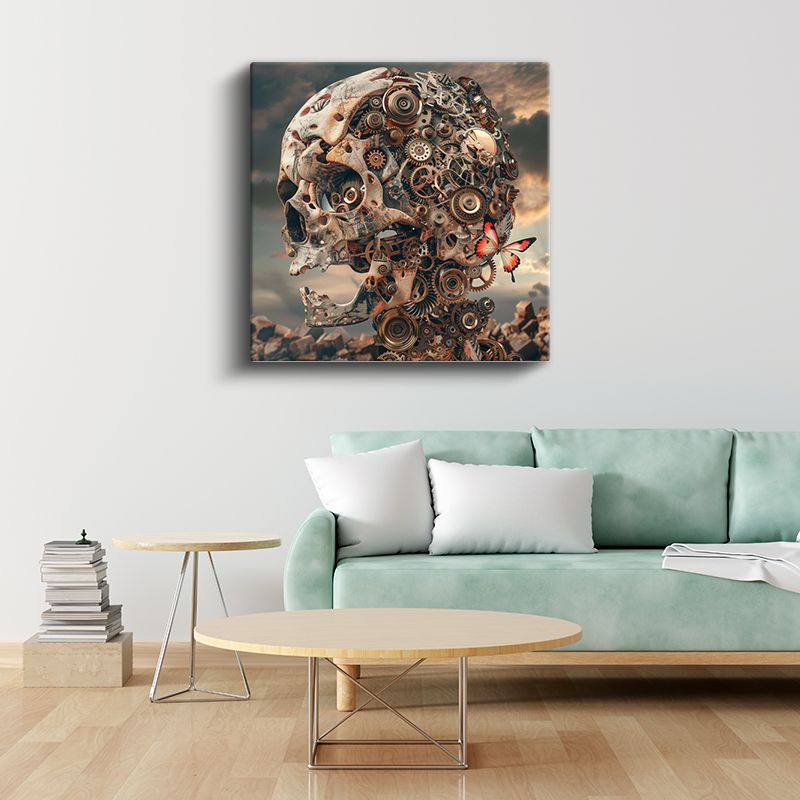 Mekanik Ölüm - Çarklardan Oluşan Kafatası Kanvas Tablo