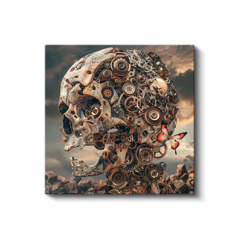 Mekanik Ölüm - Çarklardan Oluşan Kafatası Kanvas Tablo