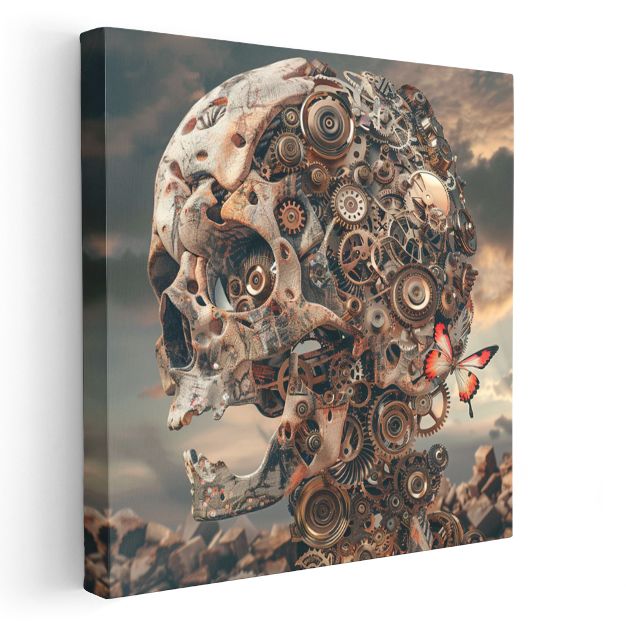 Mekanik Ölüm - Çarklardan Oluşan Kafatası Kanvas Tablo