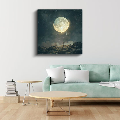 Ay Tutsaklığı - Göksel Cisimleri Avuçlayan Yalnız Silüet Kanvas Tablo