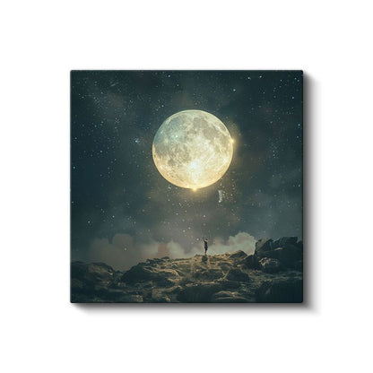 Ay Tutsaklığı - Göksel Cisimleri Avuçlayan Yalnız Silüet Kanvas Tablo