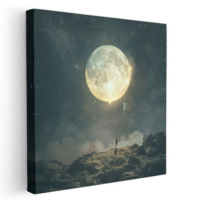 Ay Tutsaklığı - Göksel Cisimleri Avuçlayan Yalnız Silüet Kanvas Tablo