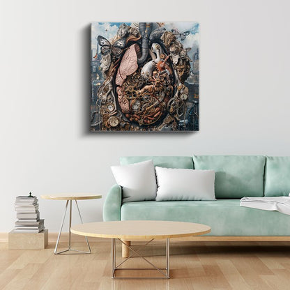 Mekanik Kalp - Çarklarda Dönen Yaşam Döngüsü Kanvas Tablo