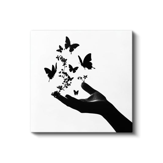 Kelebek Avucu - Doğanın Siyah Beyaz Dansı Kanvas Tablo
