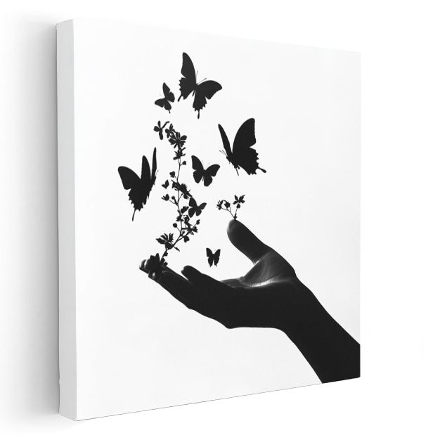 Kelebek Avucu - Doğanın Siyah Beyaz Dansı Kanvas Tablo