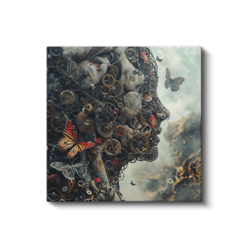 Mekanik Zihin - Çarklar ve Kelebeklerle Örülü Bilinç Kanvas Tablo