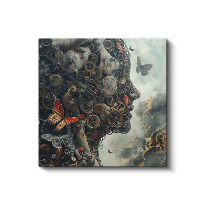 Mekanik Zihin - Çarklar ve Kelebeklerle Örülü Bilinç Kanvas Tablo