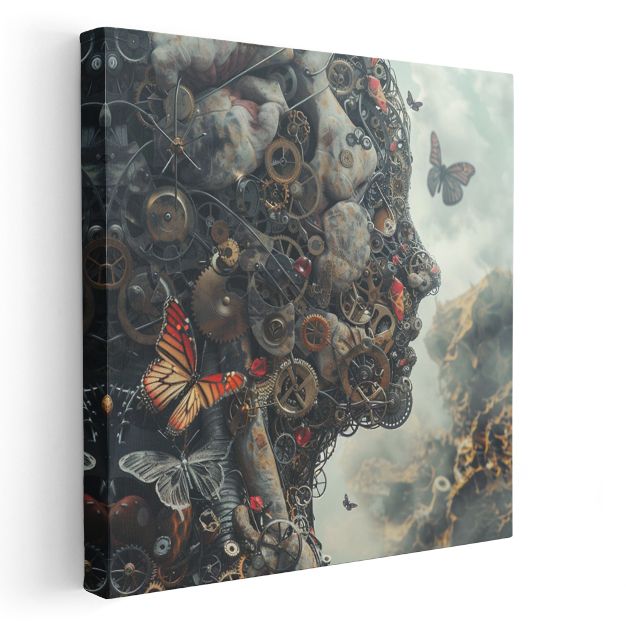 Mekanik Zihin - Çarklar ve Kelebeklerle Örülü Bilinç Kanvas Tablo