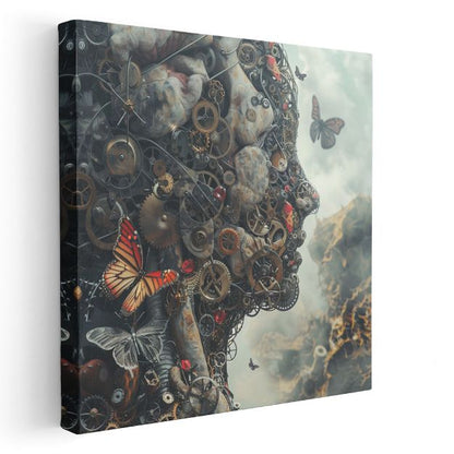 Mekanik Zihin - Çarklar ve Kelebeklerle Örülü Bilinç Kanvas Tablo