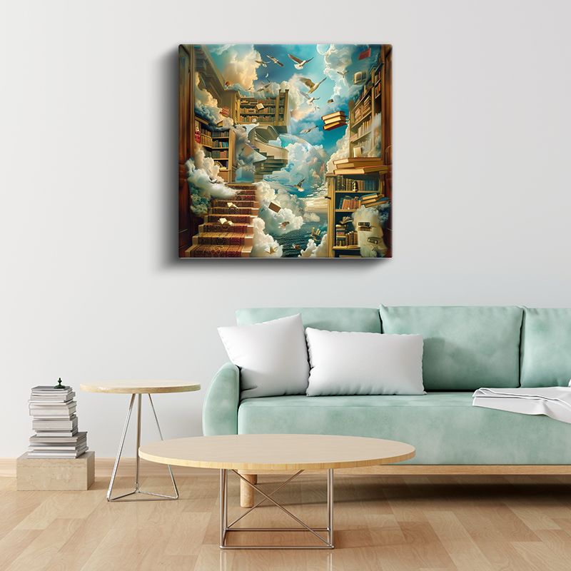 Bilgeliğin Uçuşu - Gökyüzüne Yükselen Kitaplar Kanvas Tablo
