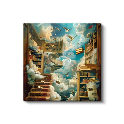 Bilgeliğin Uçuşu - Gökyüzüne Yükselen Kitaplar Kanvas Tablo