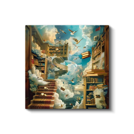 Bilgeliğin Uçuşu - Gökyüzüne Yükselen Kitaplar Kanvas Tablo