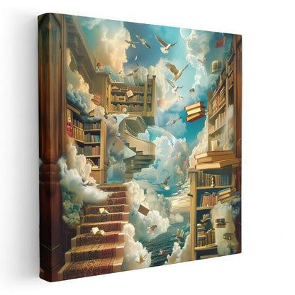 Bilgeliğin Uçuşu - Gökyüzüne Yükselen Kitaplar Kanvas Tablo