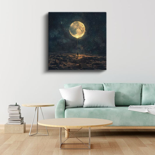 Ay Avcısı - Kozmik Işığı Yakalayan Yalnız Figür Kanvas Tablo