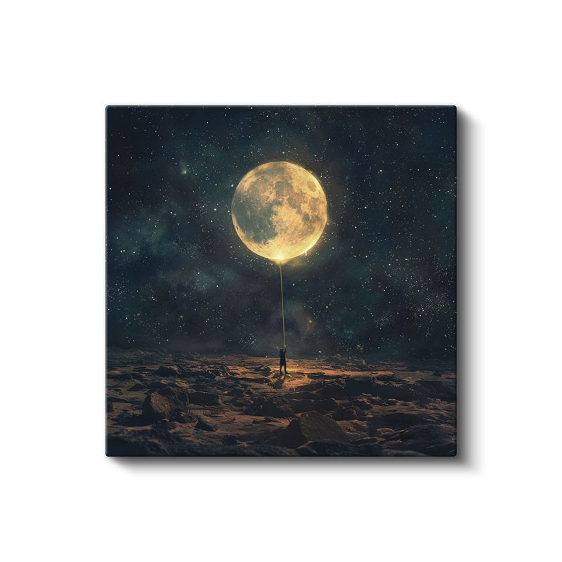 Ay Avcısı - Kozmik Işığı Yakalayan Yalnız Figür Kanvas Tablo