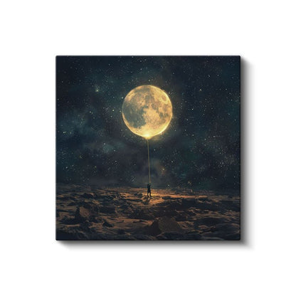 Ay Avcısı - Kozmik Işığı Yakalayan Yalnız Figür Kanvas Tablo