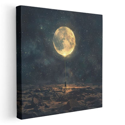 Ay Avcısı - Kozmik Işığı Yakalayan Yalnız Figür Kanvas Tablo