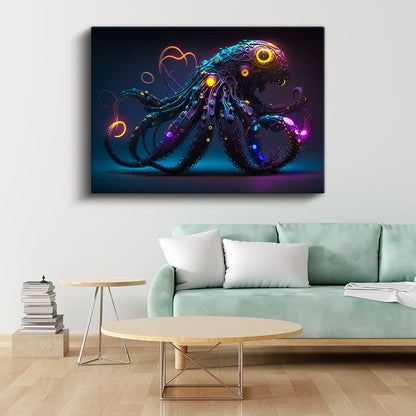 Biyonik Ahtapot - Neon Derinlikler Kanvas Tablo