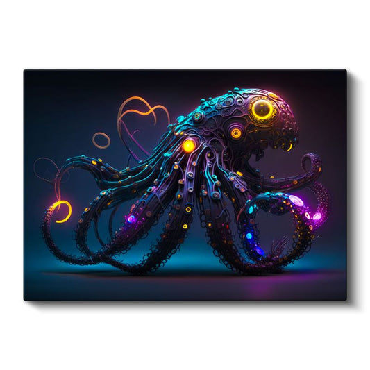 Biyonik Ahtapot - Neon Derinlikler Kanvas Tablo
