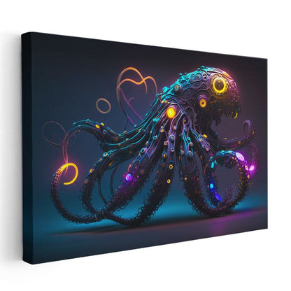 Biyonik Ahtapot - Neon Derinlikler Kanvas Tablo
