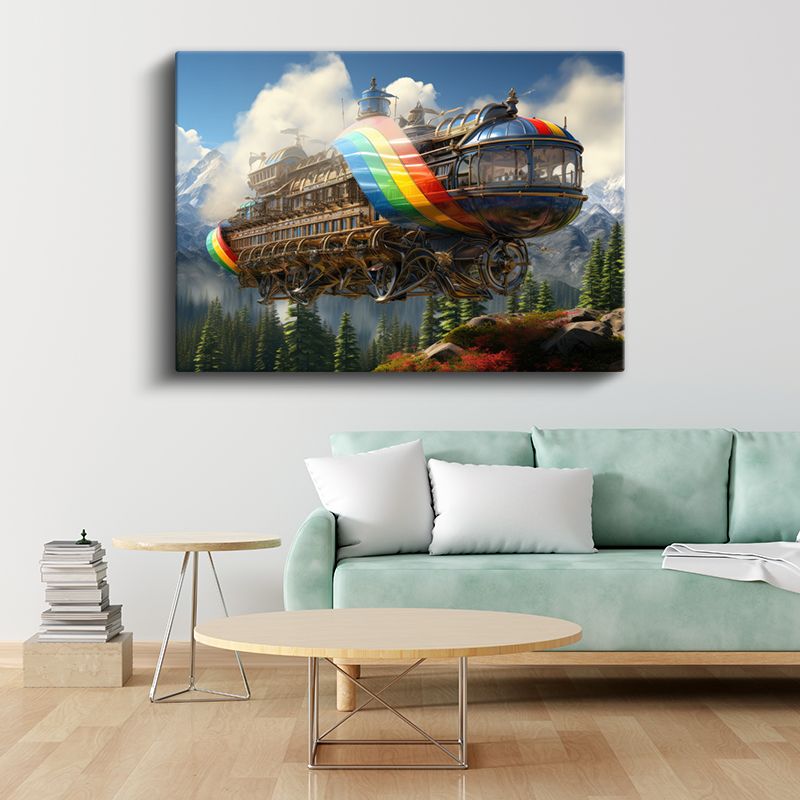 Gökkuşağı Zeplin - Dağların Üzerinde Yolculuk Kanvas Tablo