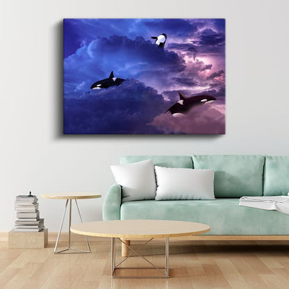 Gök Balinaları - Fırtınalı Özgürlük Kanvas Tablo