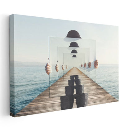 Sonsuz Perspektif - Çerçeveler İçinde Kaybolan Şapkalar Kanvas Tablo