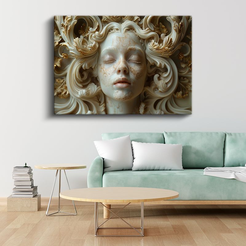 Barok Rüya - Altın Detaylarla Süslenmiş Mermer Yüz Kanvas Tablo