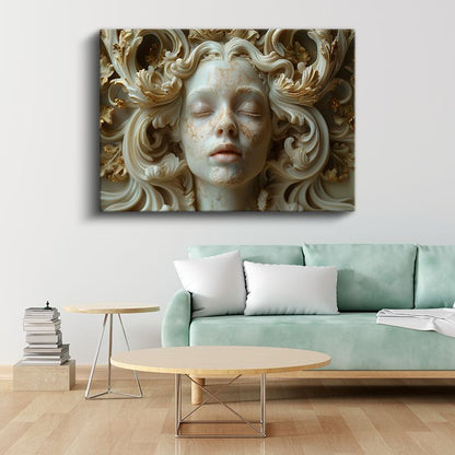 Barok Rüya - Altın Detaylarla Süslenmiş Mermer Yüz Kanvas Tablo