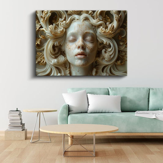 Barok Rüya - Altın Detaylarla Süslenmiş Mermer Yüz Kanvas Tablo