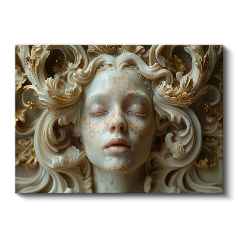 Barok Rüya - Altın Detaylarla Süslenmiş Mermer Yüz Kanvas Tablo