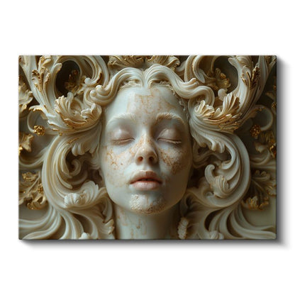 Barok Rüya - Altın Detaylarla Süslenmiş Mermer Yüz Kanvas Tablo