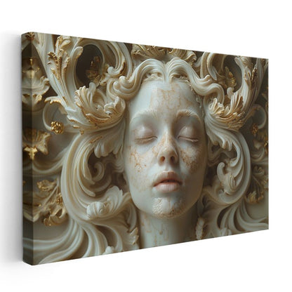 Barok Rüya - Altın Detaylarla Süslenmiş Mermer Yüz Kanvas Tablo