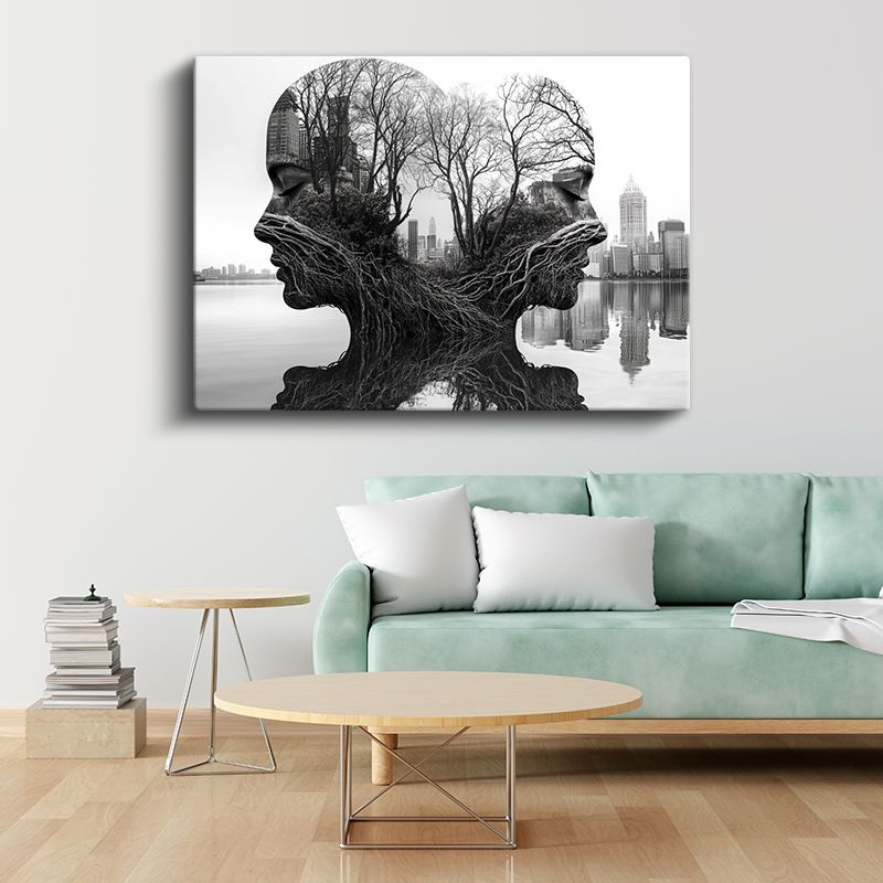 Zihin Manzarası - İnsan Silüetlerinde Yaşayan Şehir Kanvas Tablo