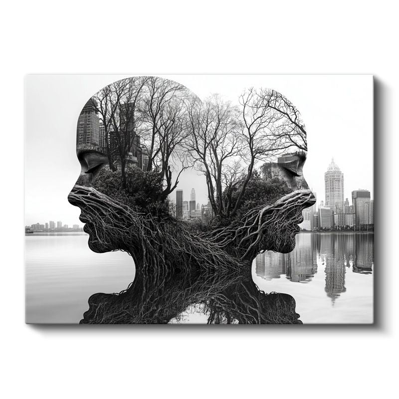 Zihin Manzarası - İnsan Silüetlerinde Yaşayan Şehir Kanvas Tablo