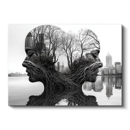 Zihin Manzarası - İnsan Silüetlerinde Yaşayan Şehir Kanvas Tablo