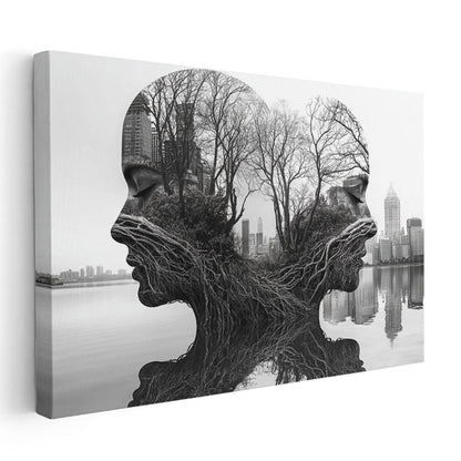 Zihin Manzarası - İnsan Silüetlerinde Yaşayan Şehir Kanvas Tablo