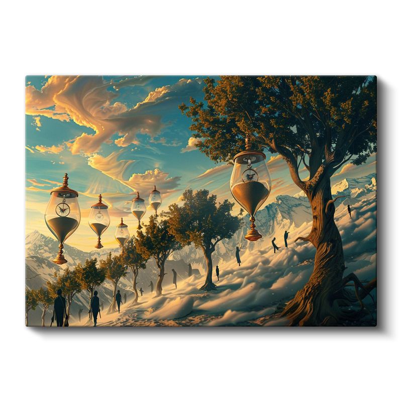 Zamanın Ağaçları - Bulutlar Üzerinde Asılı Kum Saatleri Kanvas Tablo