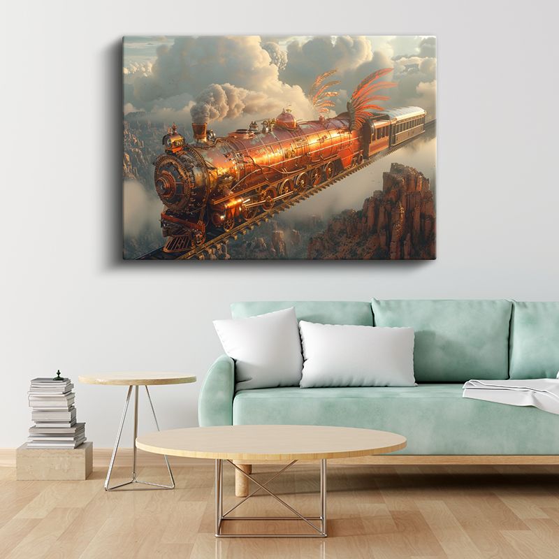 Gökyüzü Treni - Bulutlar Arasında Süzülen Fantastik Lokomotif Kanvas Tablo