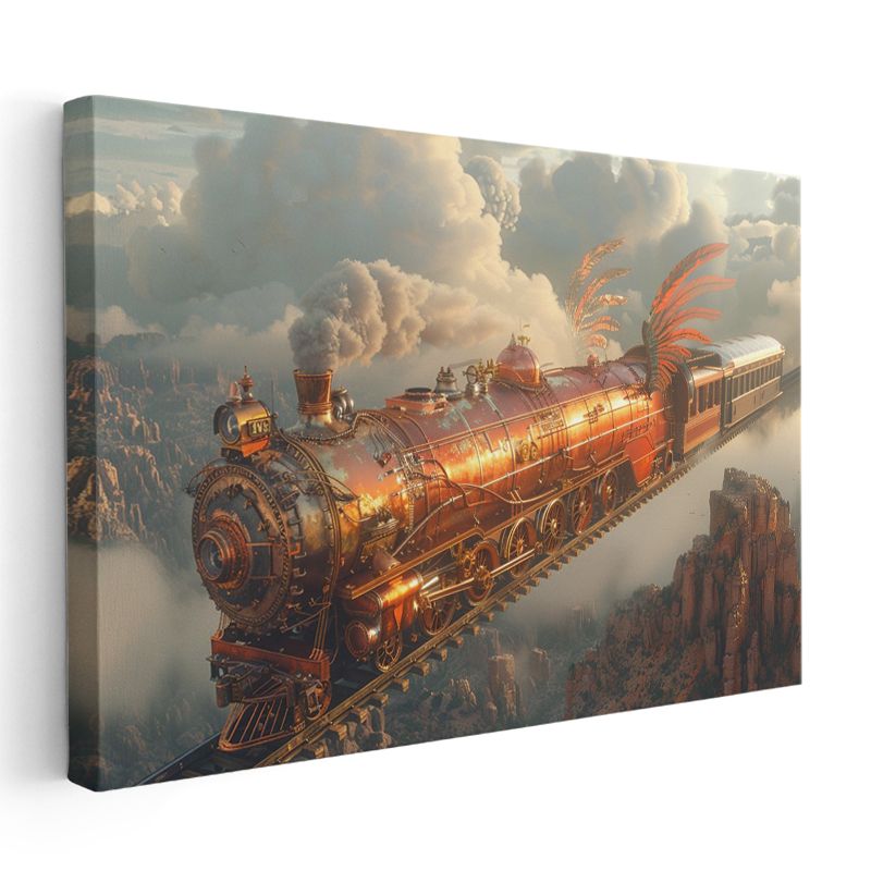 Gökyüzü Treni - Bulutlar Arasında Süzülen Fantastik Lokomotif Kanvas Tablo