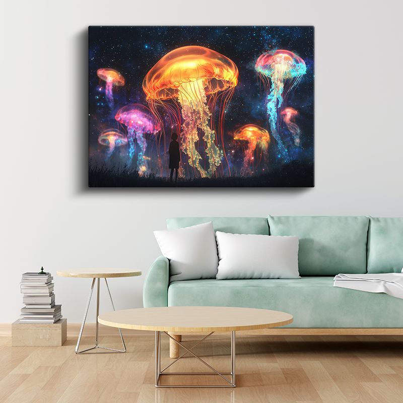 Kozmik Denizanaları - Yıldızlar Arasında Parlayan Işıklı Yaratıklar Kanvas Tablo