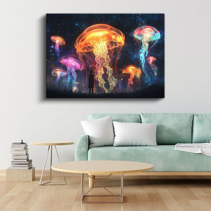 Kozmik Denizanaları - Yıldızlar Arasında Parlayan Işıklı Yaratıklar Kanvas Tablo