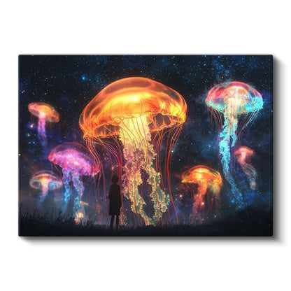 Kozmik Denizanaları - Yıldızlar Arasında Parlayan Işıklı Yaratıklar Kanvas Tablo