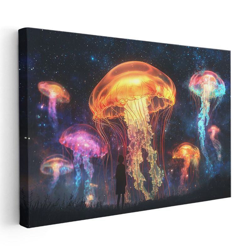 Kozmik Denizanaları - Yıldızlar Arasında Parlayan Işıklı Yaratıklar Kanvas Tablo